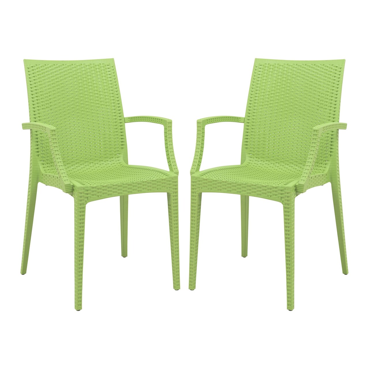 LeisureMod Weave Mace Indoor/Outdoor Chair (With Arms), Set of 2